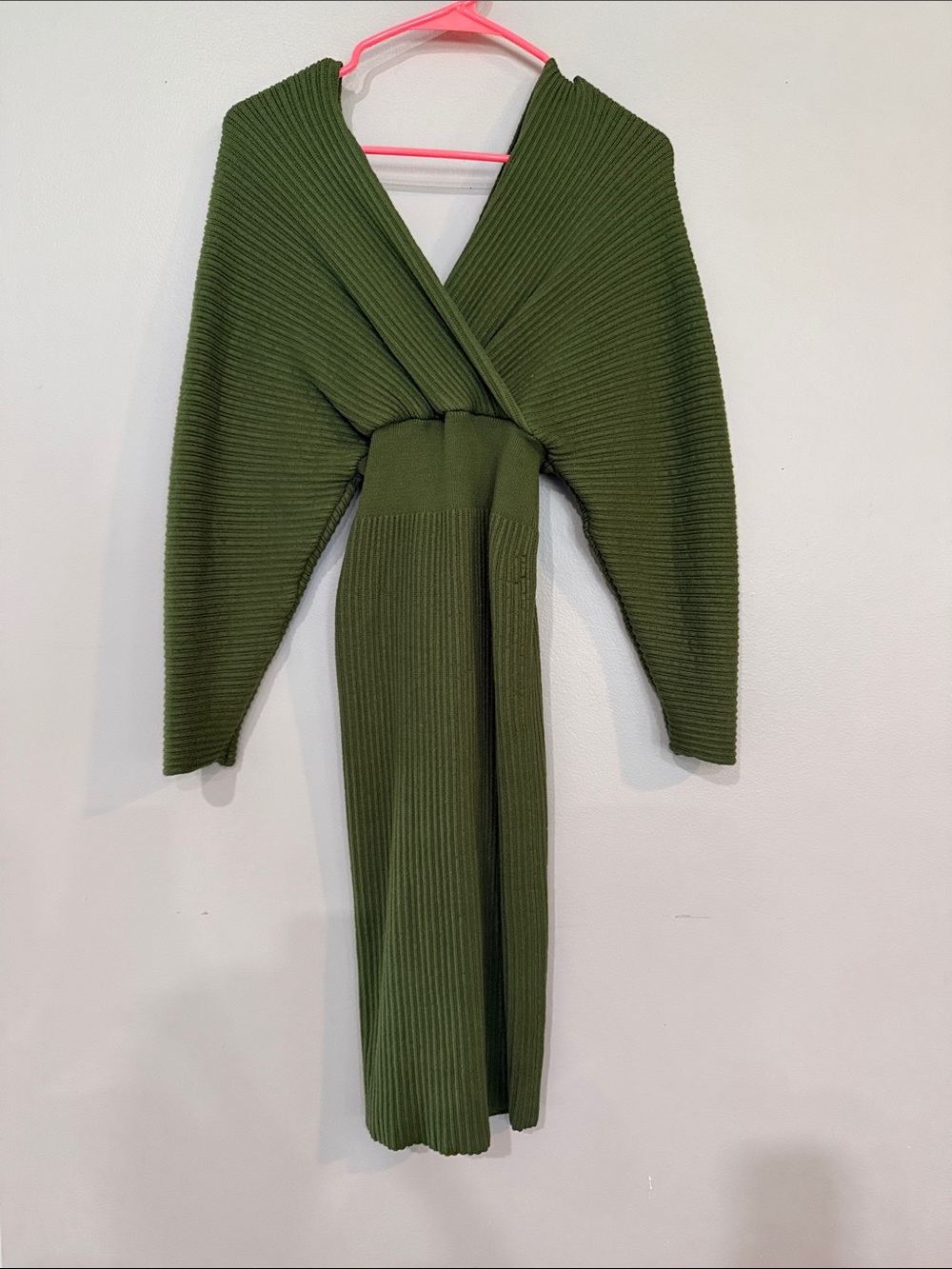 Olive Green Ribbed Midi Dress